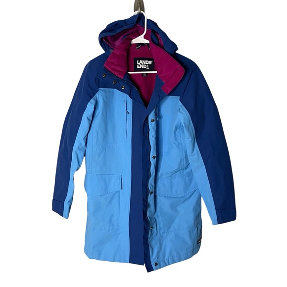 Lands End Squall Waterproof Parka Jacket With Hood Zip Front Blue Sz Small - Picture 1 of 8